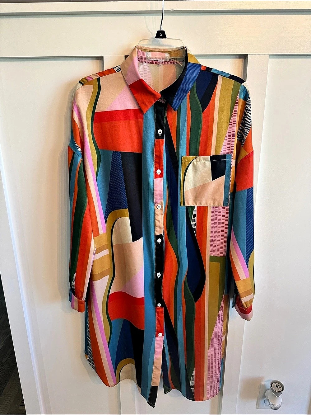 C+D+Medium Geometric Button Down Shirt Dress Multicolor Size Medium